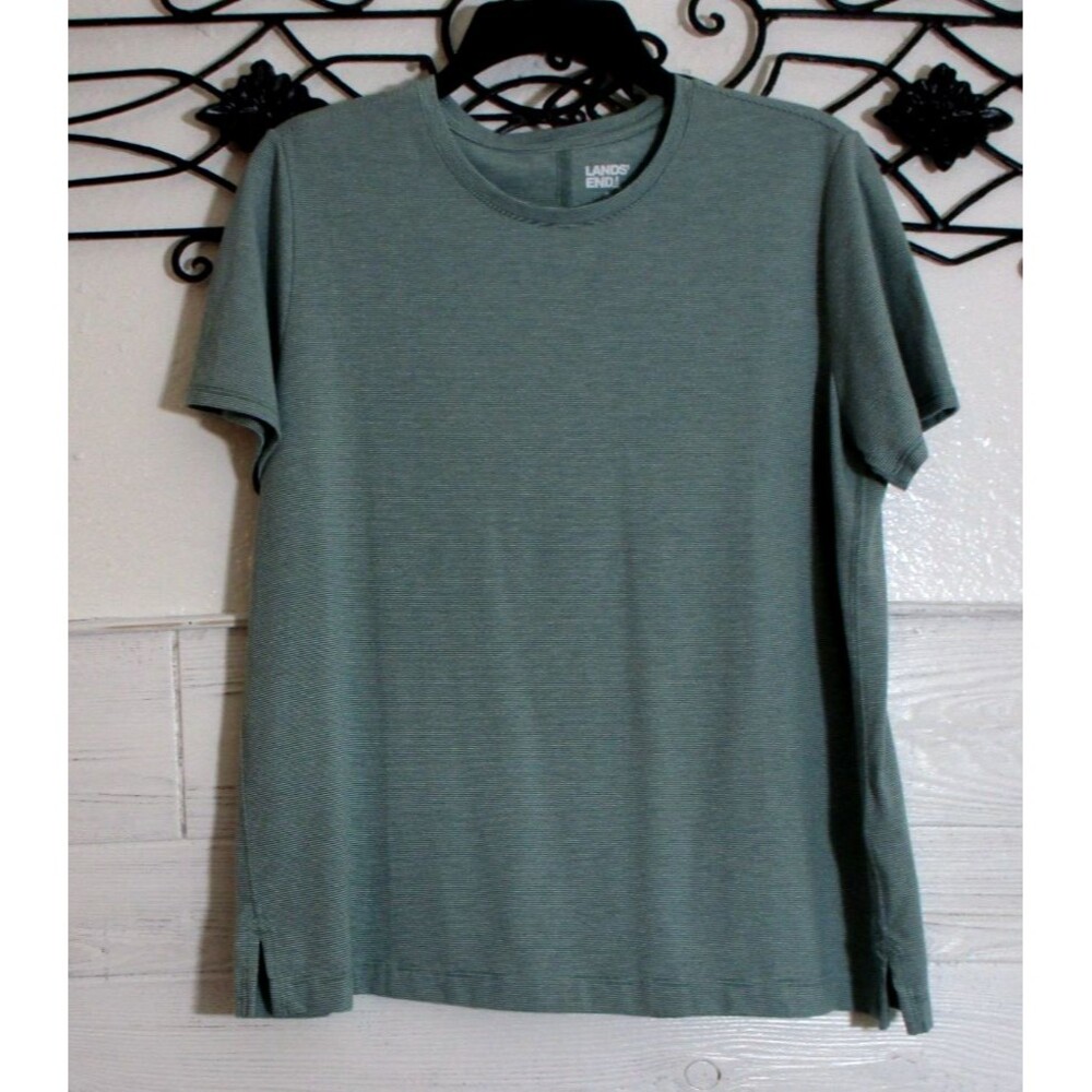 Lands' End Women's Knit Top Size M Short Sleeve Green Round Neck